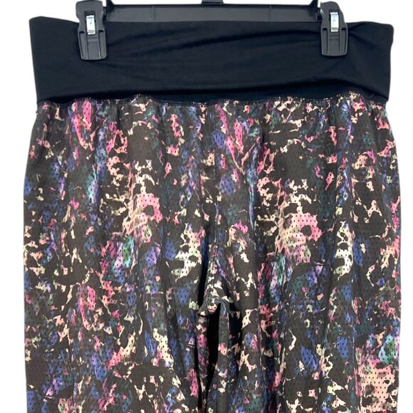 Lululemon Om Pant Pull On Fold Over Pants Floral Sport Black Size 10 Pre-Loved - Picture 4 of 6